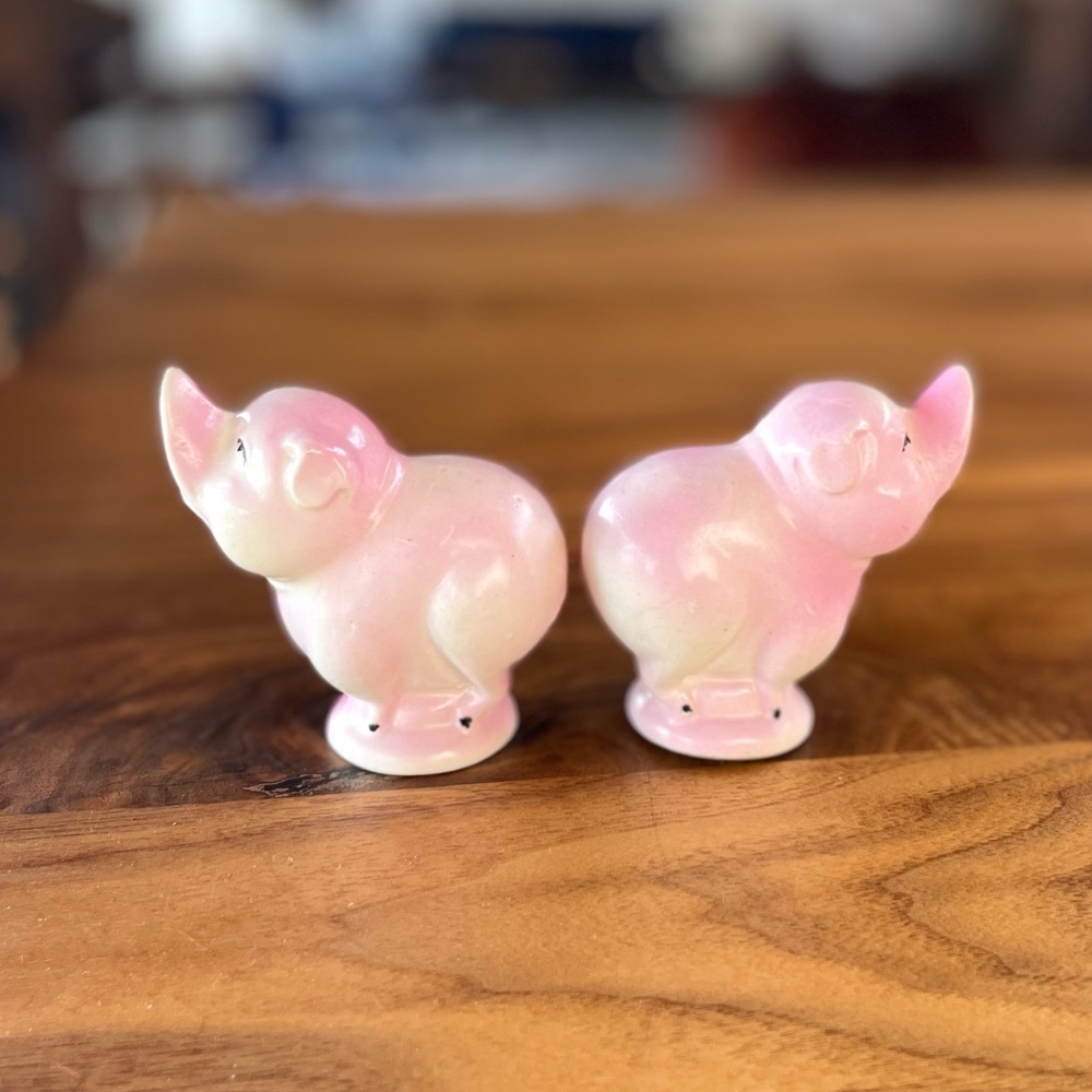 Vintage Porcelain Pig Salt & Pepper Shakers- Pink 2 piece set